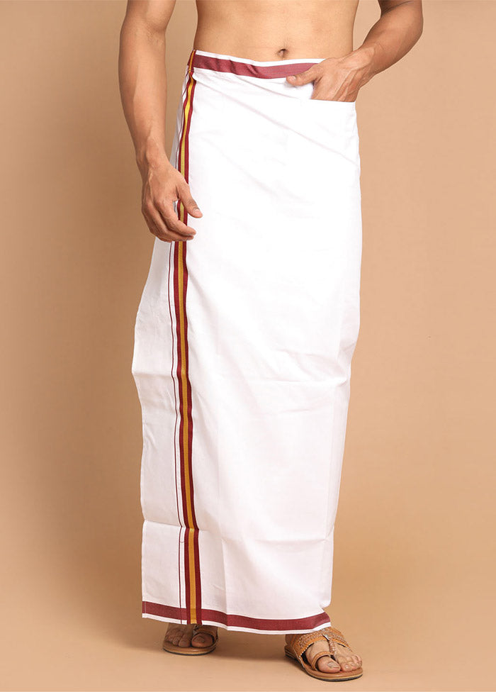 White Cotton Solid Dhoti - Indian Silk House Agencies