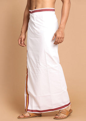 White Cotton Solid Dhoti - Indian Silk House Agencies