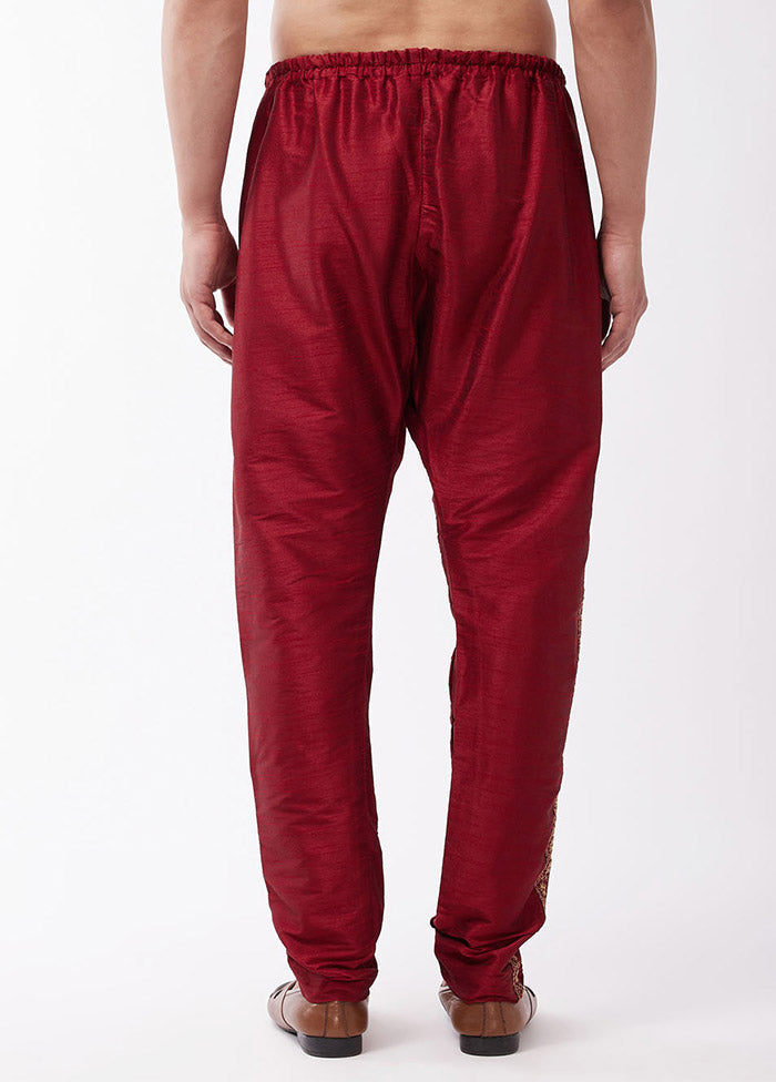 Maroon Dupion Silk Printed Pajama - Indian Silk House Agencies