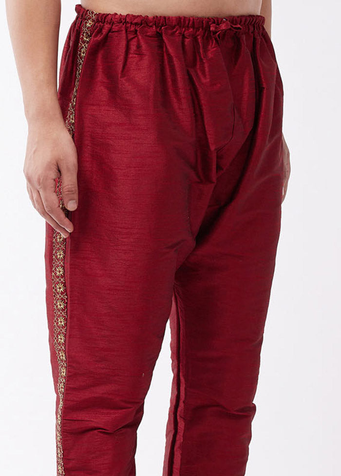 Maroon Dupion Silk Printed Pajama - Indian Silk House Agencies