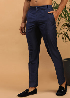 Navy Blue Viscose Solid Pajama - Indian Silk House Agencies