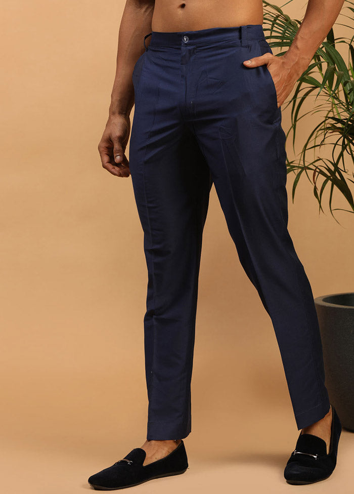 Navy Blue Viscose Solid Pajama - Indian Silk House Agencies