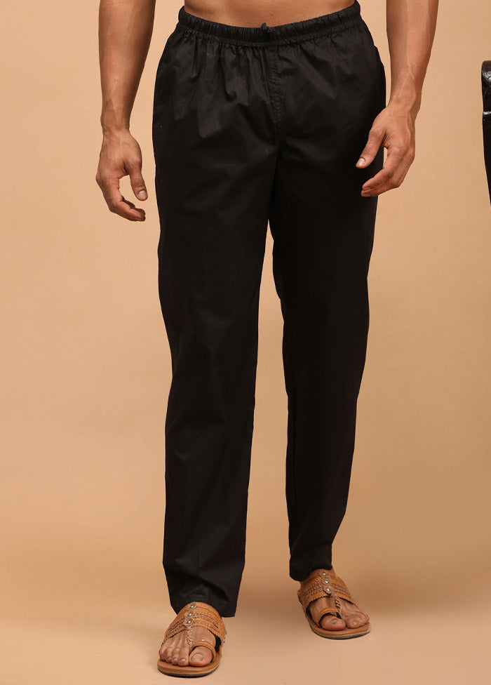 Black Cotton Solid Pajama - Indian Silk House Agencies