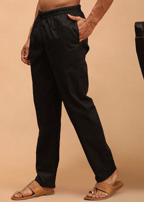 Black Cotton Solid Pajama - Indian Silk House Agencies