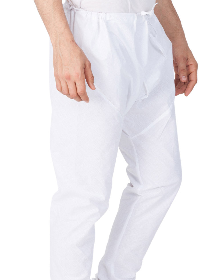 White Cotton Solid Pajama - Indian Silk House Agencies