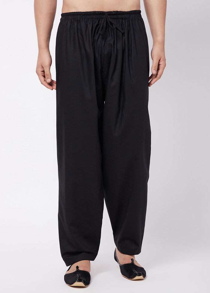 Black Cotton Solid Pajama - Indian Silk House Agencies