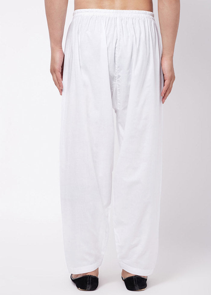 White Cotton Solid Pajama - Indian Silk House Agencies