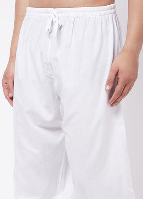 White Cotton Solid Pajama - Indian Silk House Agencies