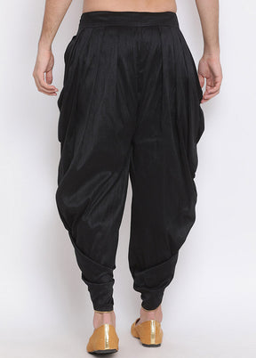 Black Dupion Silk Solid Dhoti - Indian Silk House Agencies