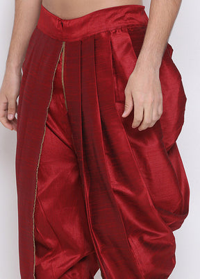 Maroon Dupion Silk Solid Dhoti - Indian Silk House Agencies