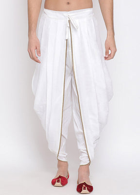 White Dupion Silk Solid Dhoti - Indian Silk House Agencies