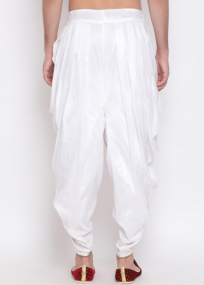 White Dupion Silk Solid Dhoti - Indian Silk House Agencies