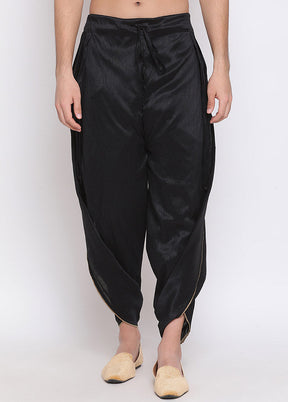 Black Dupion Silk Solid Dhoti - Indian Silk House Agencies