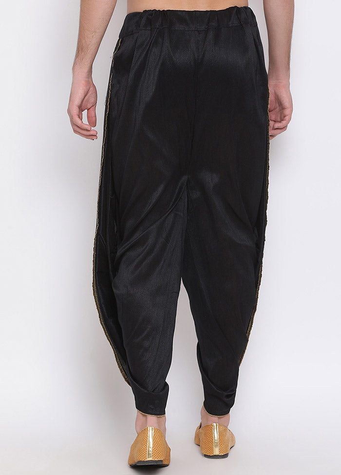 Black Dupion Silk Solid Dhoti - Indian Silk House Agencies