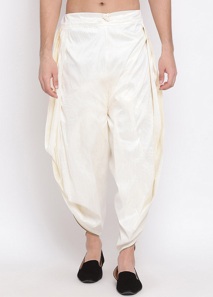 Cream Dupion Silk Solid Dhoti - Indian Silk House Agencies