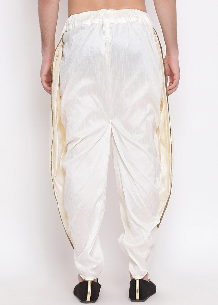 Cream Dupion Silk Solid Dhoti - Indian Silk House Agencies