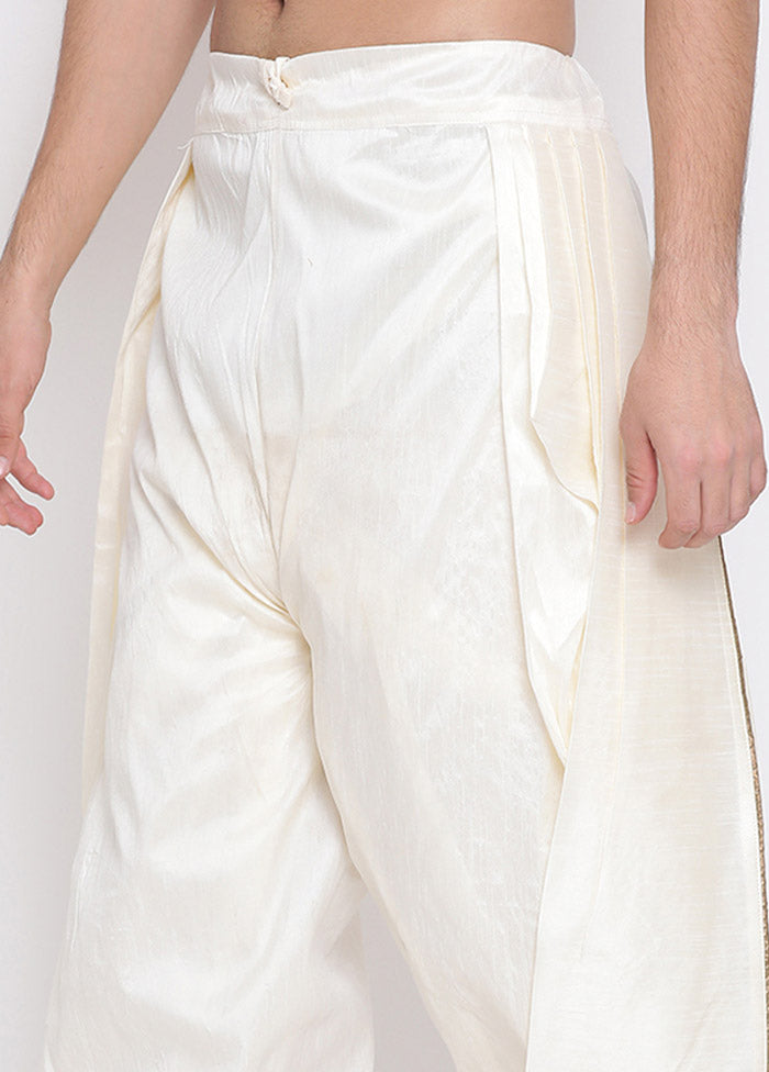 Cream Dupion Silk Solid Dhoti - Indian Silk House Agencies