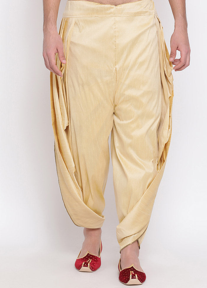 Gold Dupion Silk Solid Dhoti - Indian Silk House Agencies