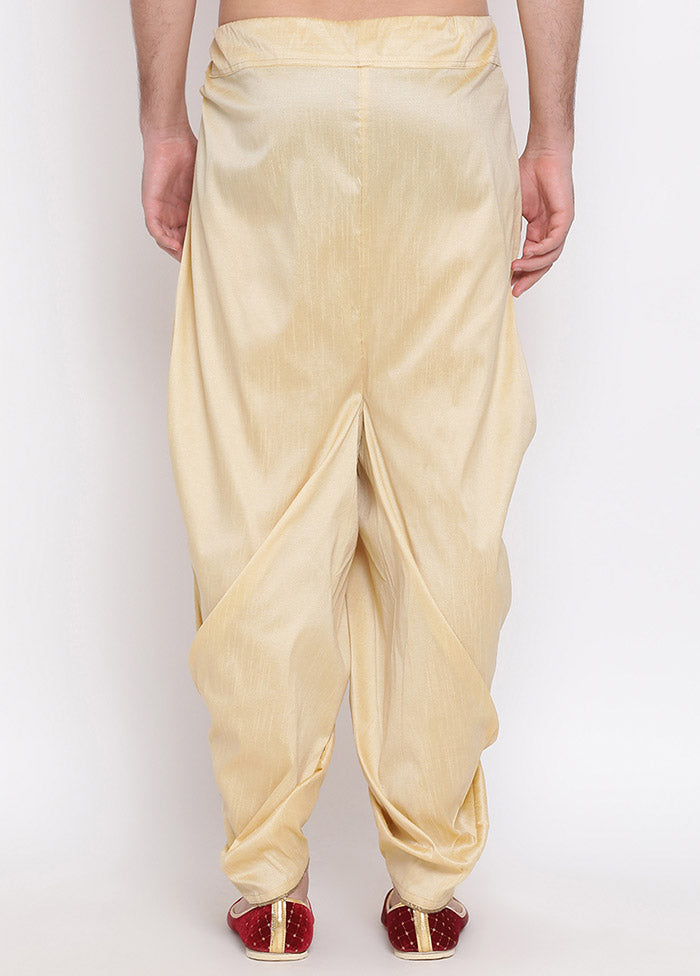 Gold Dupion Silk Solid Dhoti - Indian Silk House Agencies