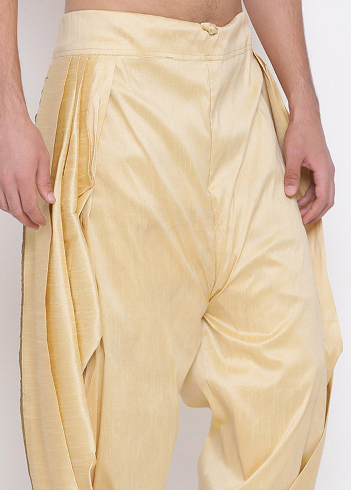 Gold Dupion Silk Solid Dhoti - Indian Silk House Agencies