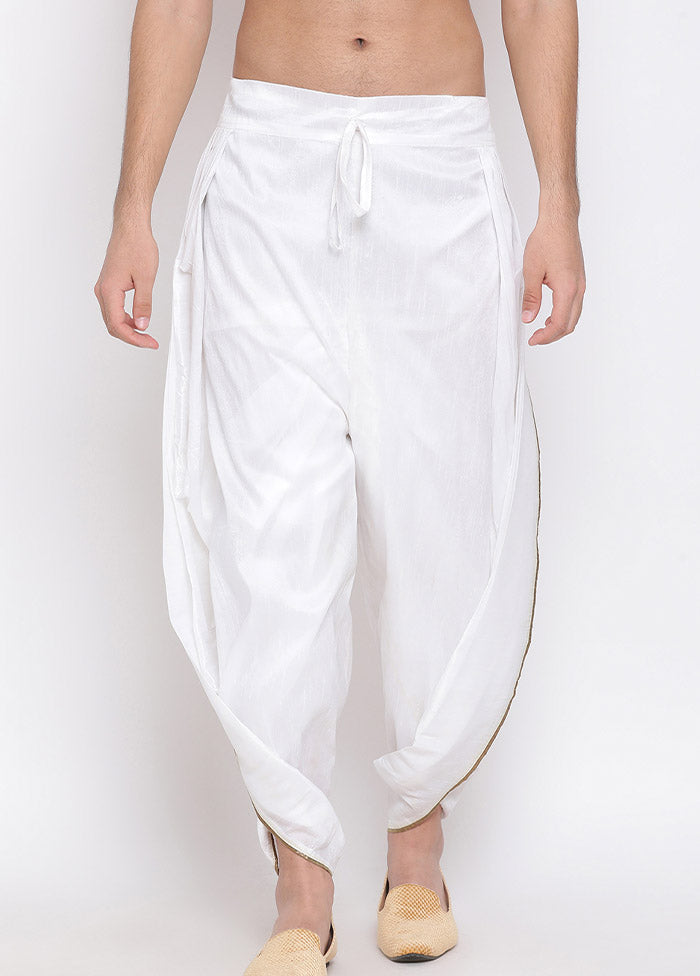 White Dupion Silk Solid Dhoti - Indian Silk House Agencies