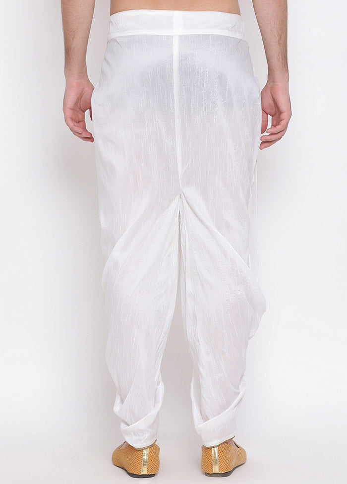 White Dupion Silk Solid Dhoti - Indian Silk House Agencies