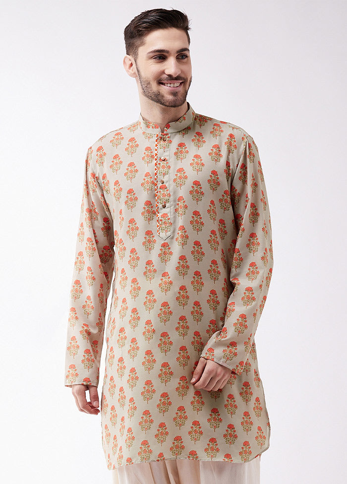 Grey Dupion Silk Printed Kurta VDVAS30062328 - Indian Silk House Agencies