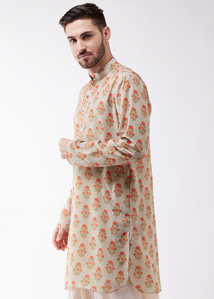 Grey Dupion Silk Printed Kurta VDVAS30062328 - Indian Silk House Agencies