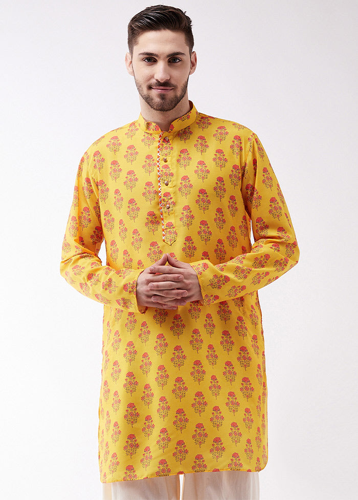 Mustard Dupion Silk Printed Kurta VDVAS30062327 - Indian Silk House Agencies