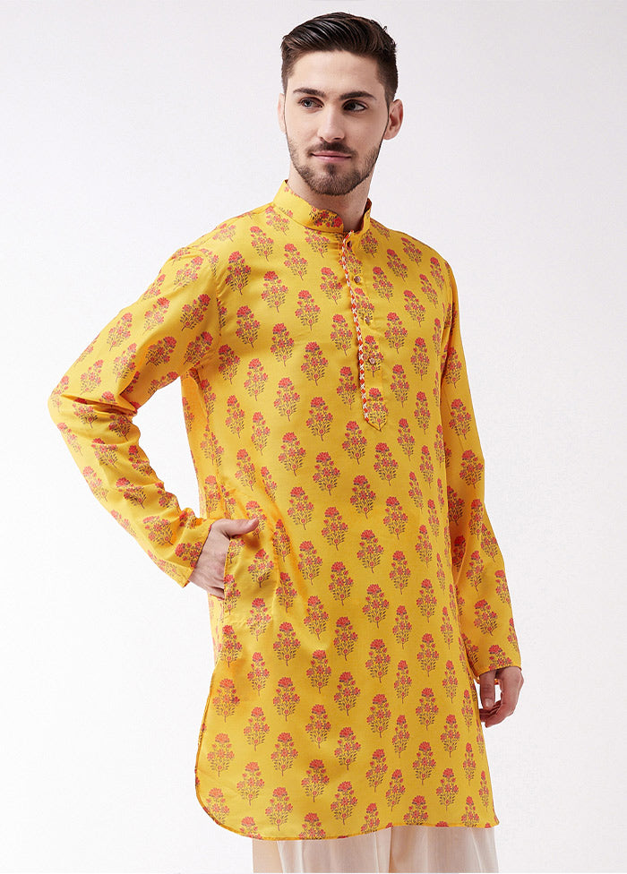 Mustard Dupion Silk Printed Kurta VDVAS30062327 - Indian Silk House Agencies