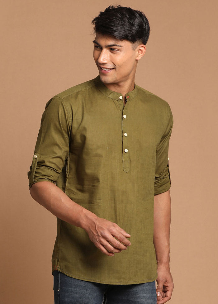 Dark Green Cotton Solid Short Kurta VDVAS30062592 - Indian Silk House Agencies