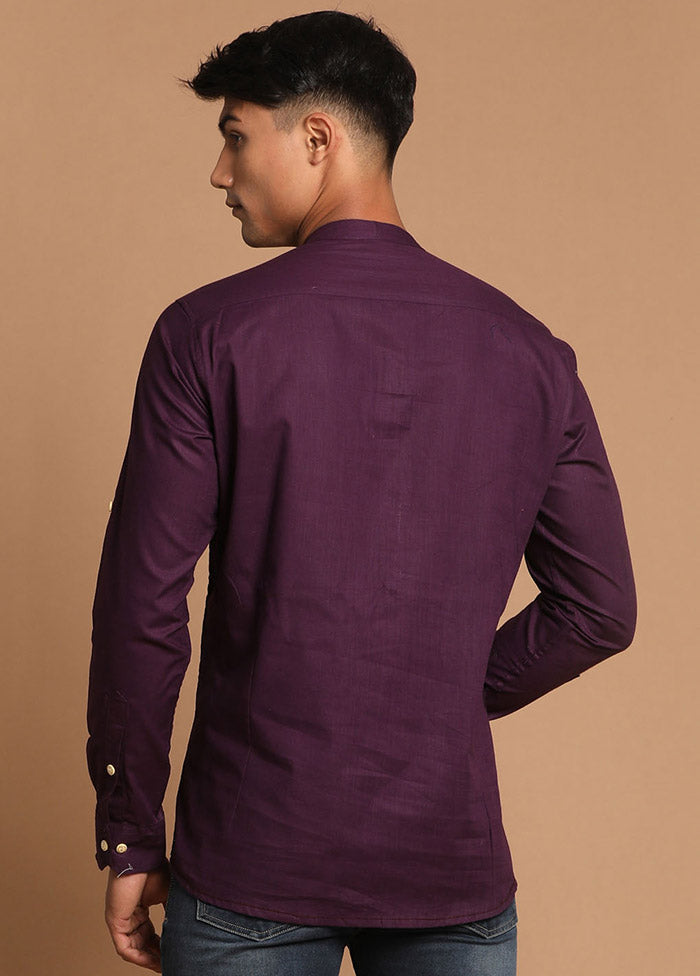 Purple Cotton Solid Short Kurta VDVAS30062587 - Indian Silk House Agencies