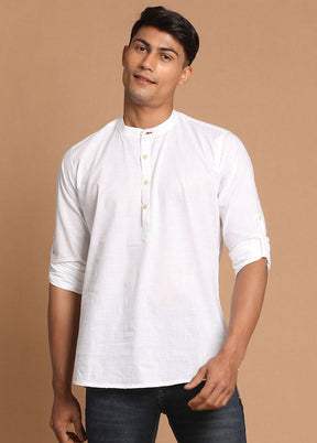 White Cotton Solid Short Kurta VDVAS30062590 - Indian Silk House Agencies