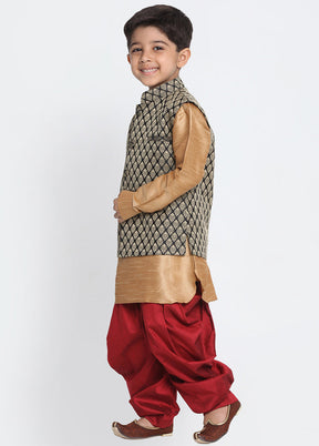 Gold Silk Kurta Pajama Set With Jacket - Indian Silk House Agencies