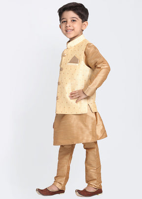 Gold Silk Kurta Pajama Set With Jacket - Indian Silk House Agencies