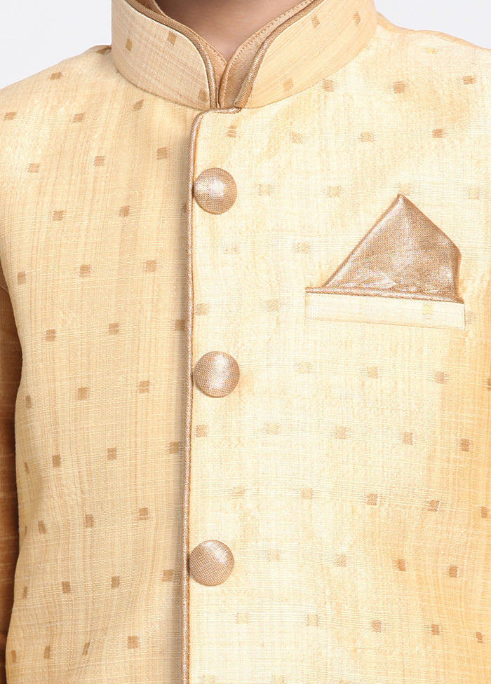 Gold Silk Kurta Pajama Set With Jacket - Indian Silk House Agencies