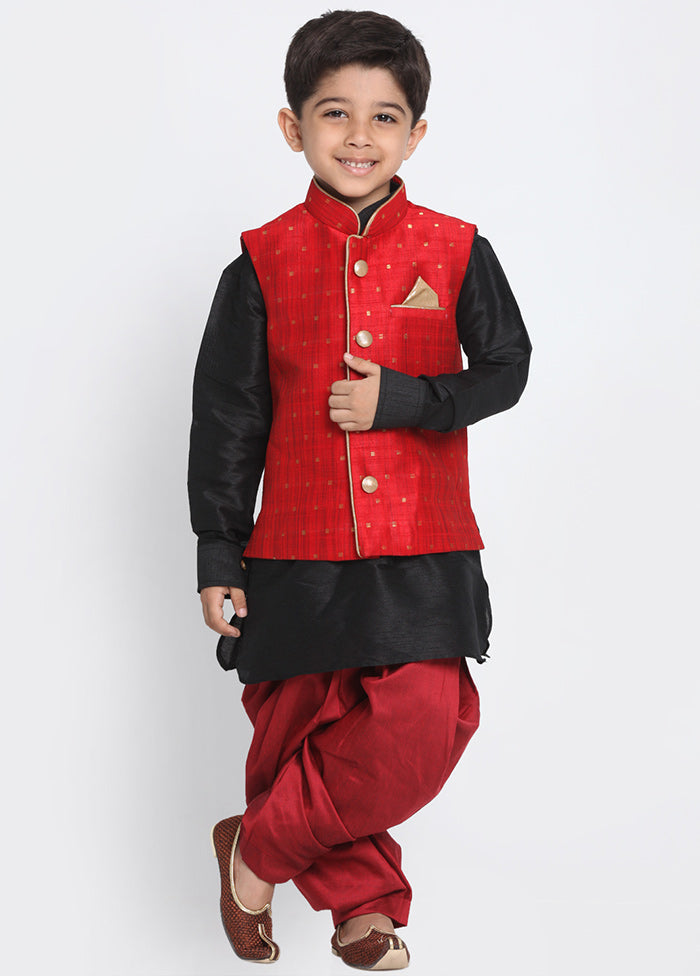 Maroon Silk Kurta Pajama Set With Jacket - Indian Silk House Agencies