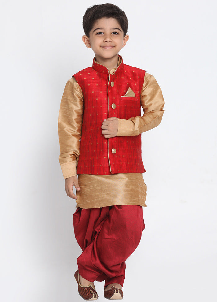 Maroon Silk Kurta Pajama Set With Jacket - Indian Silk House Agencies