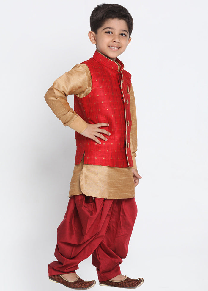 Maroon Silk Kurta Pajama Set With Jacket - Indian Silk House Agencies