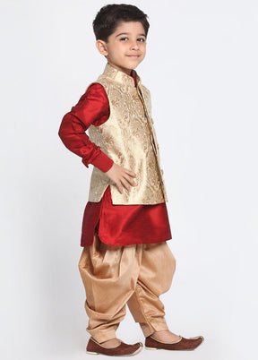 Gold Silk Kurta Pajama Set With Jacket - Indian Silk House Agencies