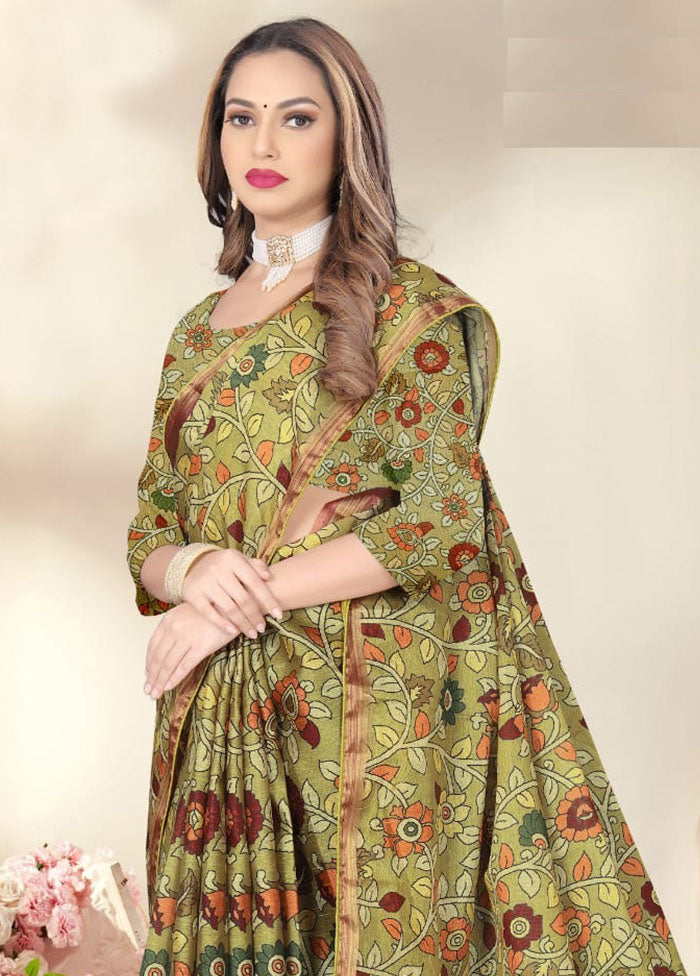 Light Green Spun Silk Saree With Blouse Piece - Indian Silk House Agencies