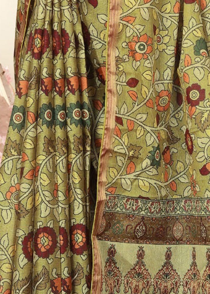 Light Green Spun Silk Saree With Blouse Piece - Indian Silk House Agencies