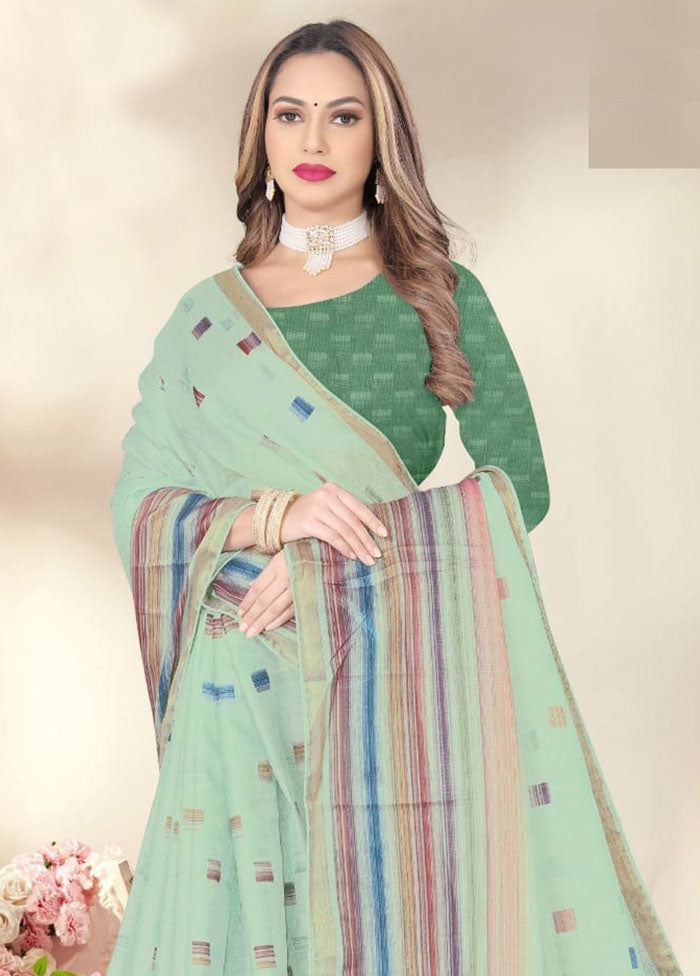 Light Green Spun Silk Saree With Blouse Piece - Indian Silk House Agencies