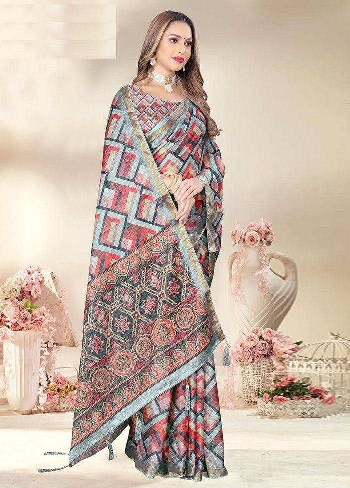 Grey Spun Silk Saree With Blouse Piece - Indian Silk House Agencies