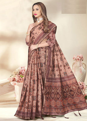 Peach Spun Silk Saree With Blouse Piece - Indian Silk House Agencies