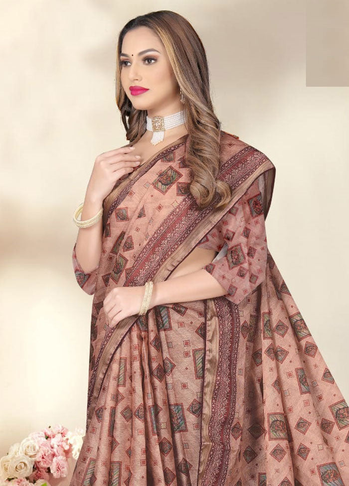 Peach Spun Silk Saree With Blouse Piece - Indian Silk House Agencies