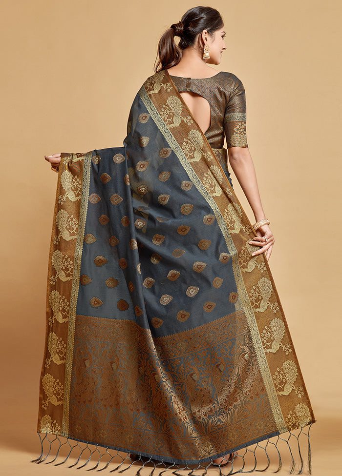 Grey Spun Silk Saree With Blouse Piece - Indian Silk House Agencies