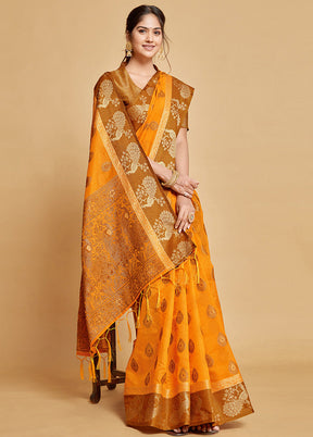 Mustard Spun Silk Saree With Blouse Piece - Indian Silk House Agencies