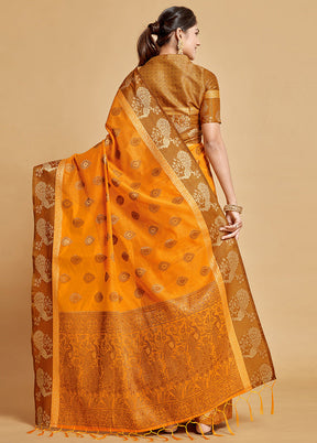 Mustard Spun Silk Saree With Blouse Piece - Indian Silk House Agencies