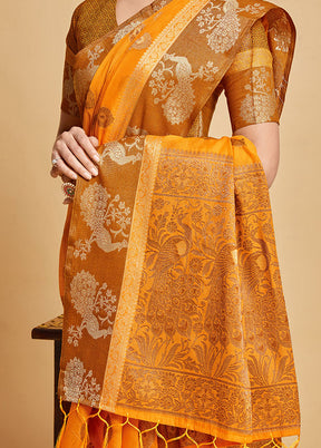 Mustard Spun Silk Saree With Blouse Piece - Indian Silk House Agencies